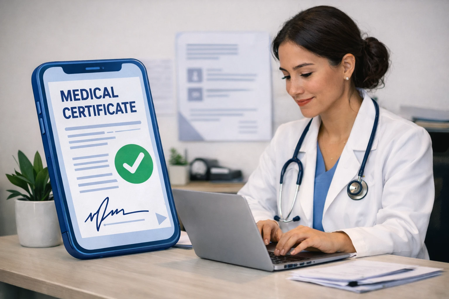 Professional medical certificate document issued after GP telehealth consultation
