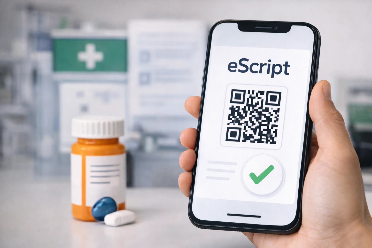 Patient receiving electronic prescription on smartphone from Australian GP via telehealth