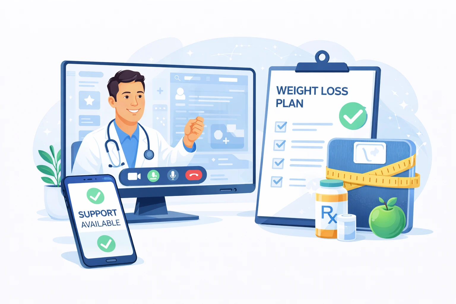 Fresh nutritious food and medical consultation setup for GP-led weight management